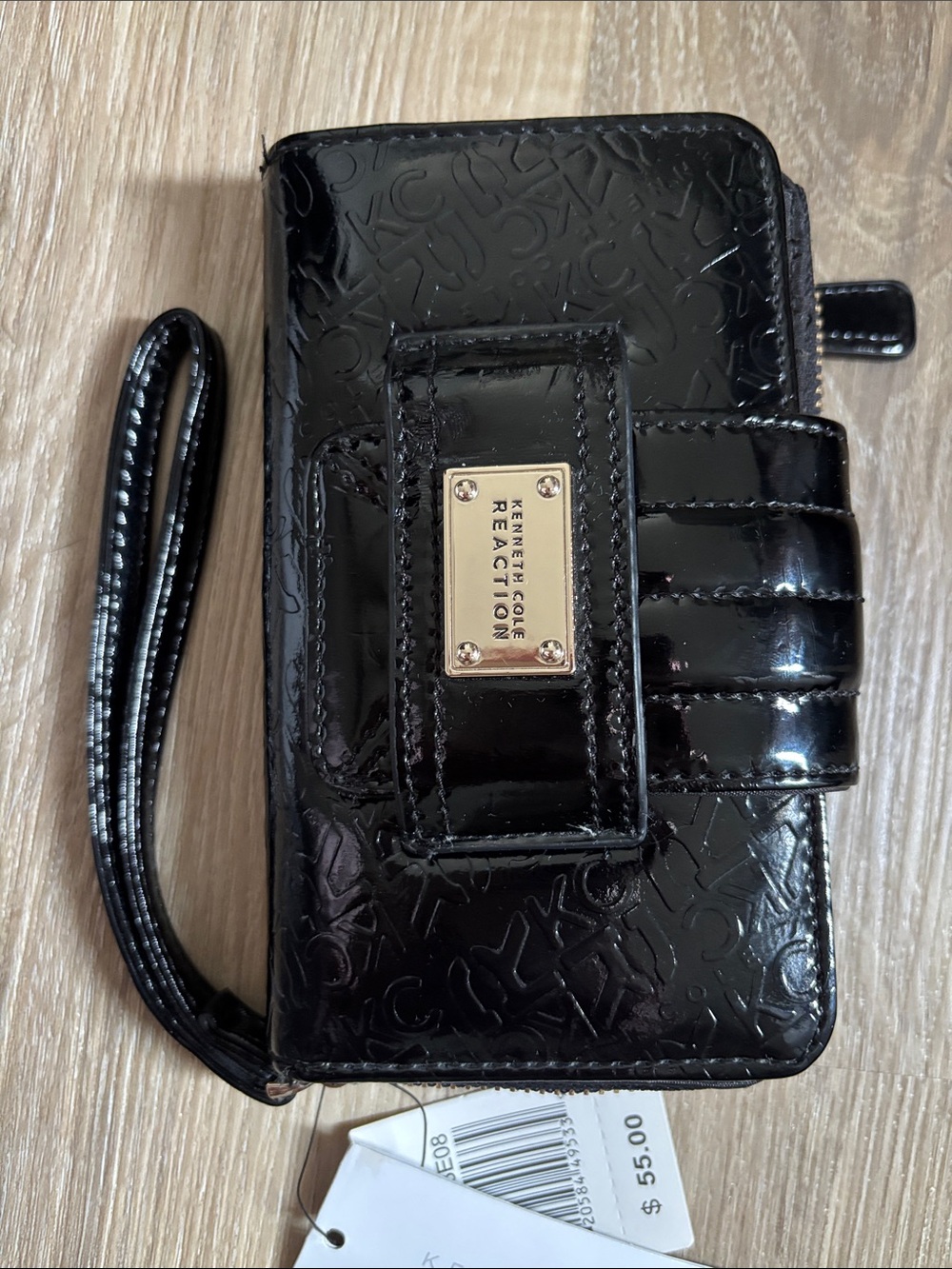 Kenneth Cole Reaction Glossy Black Embossed Zip Wallet - Picture 1 of 9